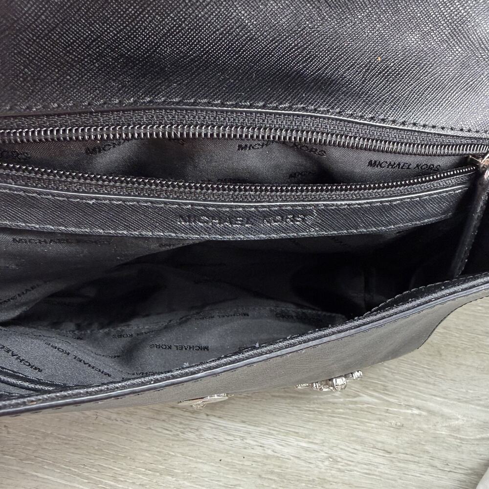 Michael Kors Ava Black Leather and Rhinestone Crossbody Satchel Purse - Picture 9 of 12